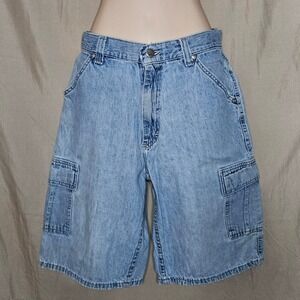 Y2k Vintage Lee Pipes Denim Cargo Shorts Light Wash Logo Patch‎